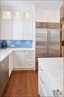 Built in, fridge, wrapped, cover, moulding, crown, high cabinets, white