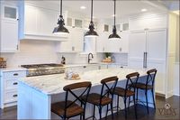 Island, custom, white, panels, finish, lighting, utility, eatery, dining space