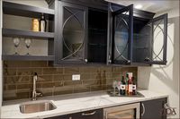 Glass surfaces, glass shelving, finishes, custom size, custom height, backsplash