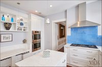 Stovetop, flat top, modern stove, five burner, hood, tiles, contrast, color, hue